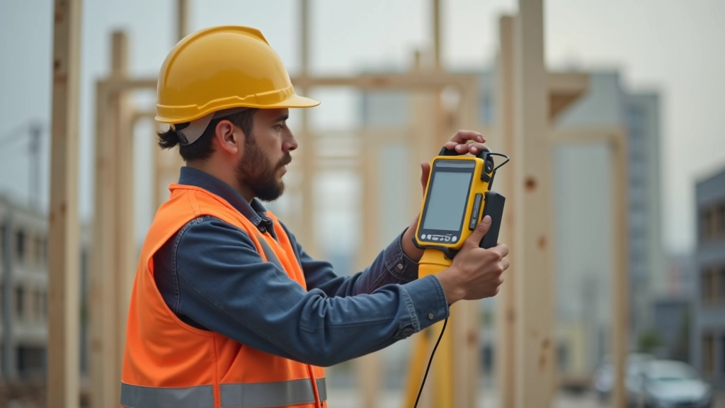 Konstruktor při měření stavby s digitálním měřidlem