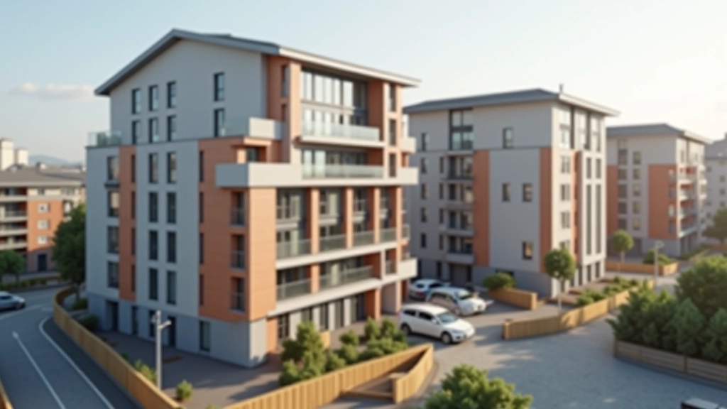 Moderní bytová výstavba v průběhu s viditelnou konstrukcí a budoucím pronájmem