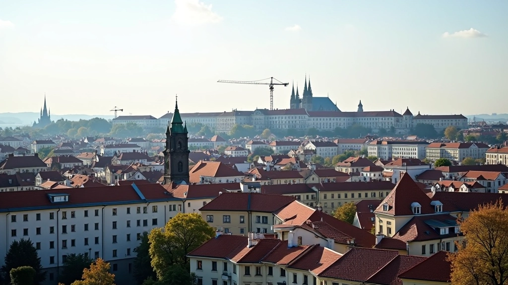 Pohled na Prahu s moderními bytovými domy a stavebním vývojem